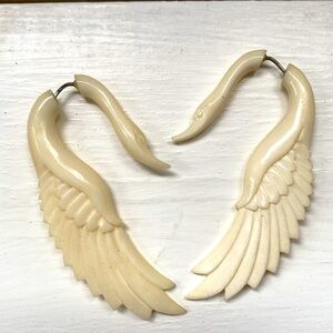 Hand carved swan bone earrings